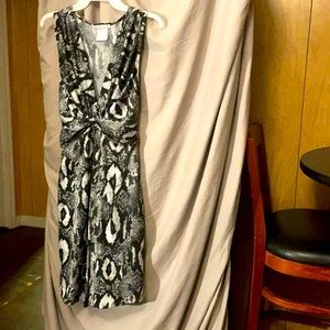 Black white n Gray snakeskin print sleeveless dress w/attached tie back belt